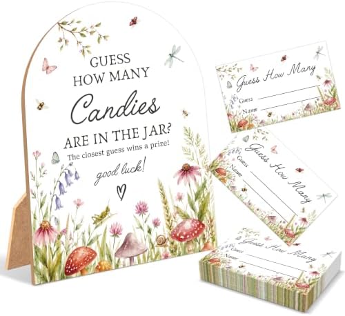 Love Bug Baby Shower Games, A Little Love Bug Guess How Many Candies Are In The Jar, 6x8 Inch Arch Wooden Sign With Stand And 50 Guessing Cards, Gender Reveal Party Supplies & Decorations - JC08 by Unknown