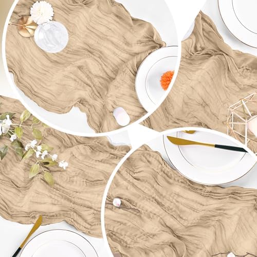 16 Pack Beige Cheesecloth Table Runner 20 x 120 inch Gauze Table Runners 10 FT Long,Semi Sheer Boho Cheese Cloth Fabric Table Runner Bulk for Party,Wedding,Baby Shower,Bridal Shower Decoration - Image 7