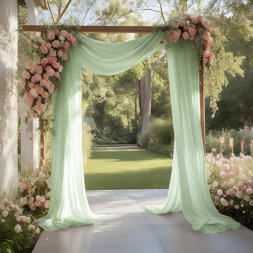 Sage Green Wedding Arch Draping Fabric Sheer Curtain Drapes 4 Panels | 20 ft Extra Long Shimmery Backdrop Curtains for Wedding Anniversary Party Summer Outdoor Events Drapery Photo Background - Image 6