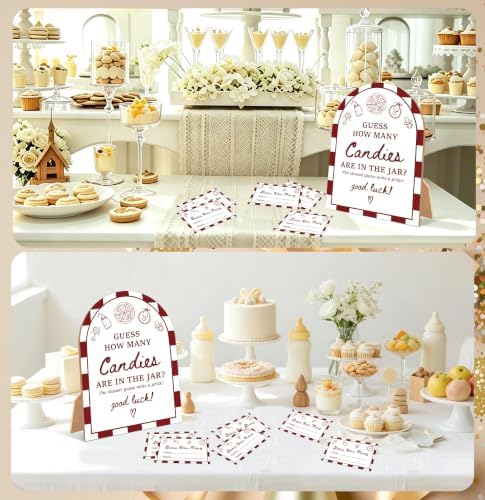 Special Delivery Baby Shower Games, Slice Slice Guess How Many Candies Are In The Jar, 6x8 Inch Arch Wooden Sign With Stand And 50 Guessing Cards, Gender Reveal Party Supplies & Decorations - JC07 - Image 5