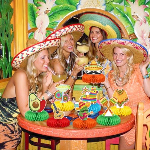 9Pcs Fiesta Party Decorations Mexican Party Honeycomb Table Centerpiece Cinco De Mayo Party Table Decoration Honeycomb for Taco Party Mexican Themed Party Birthday Day Of the Dead Supplies - Image 7