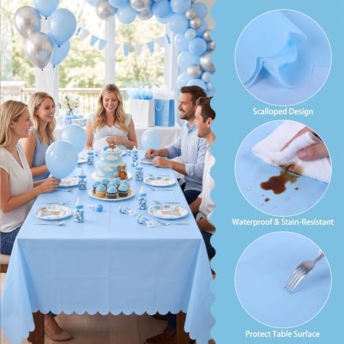 NatNarr 3 Pcs Light Blue Tablecloth, Scalloped Baby Blue Table Cloths - Image 4