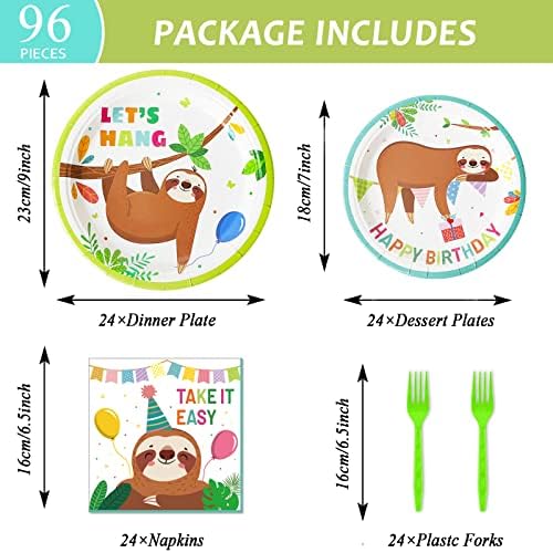96PCS Sloth Plates and Napkins Sloth Animal Party Decor for 24 Guests - Image 2