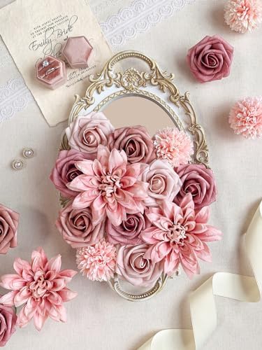 FACINOC Dusty Roses Artificial Flowers Pink Fake Flower Bulk Box Set - Image 3