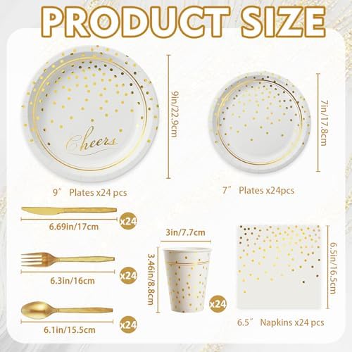 168Pcs White and Gold Paper Plates and Napkins Party Supplies for 24 Guest - Image 3