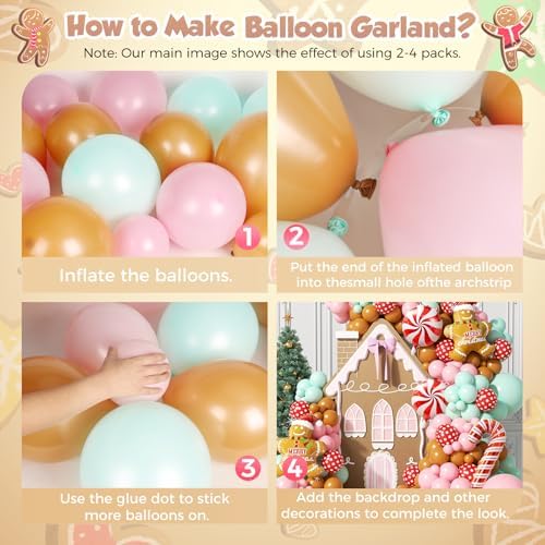 153Pcs Christmas Balloon Arch Garland Kit Xmas Pastel Pink Green Brown Latex Balloons Gingerbread Man Candy Cane Foil Balloons Arch Kit for Christmas New Year Party Birthday Party Decorations - Image 3