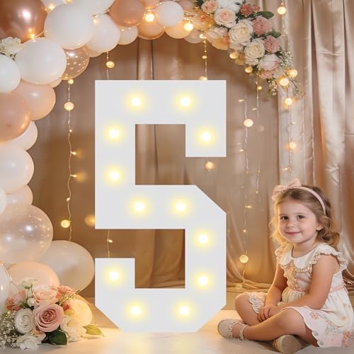 Pooqla 2.4FT Light Up Numbers, Marquee Numbers 2.4 Feet Tall Party Decor for Her Him, Mosaic Big Sign for 5th 15th 50th Birthday Anniversary Decoration Backdrop, Large Pre-Cut Frame Number 5 by Pooqla
