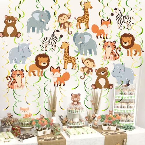 Safari Animal Party Streamers, 48 Pcs Jungle Theme Hanging Swirl Decorations - Hippo, Lion, Zebra & More for Birthday, Holiday, Classroom & Party Decor - Image 7