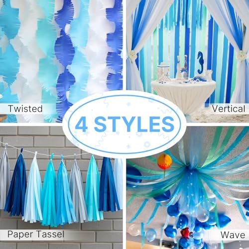 PartyWoo White and Blue Crepe Paper 4pcs 328 FT Pearl Light White Streamers - Image 5