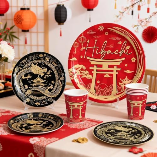 Red Gold Hibachi Party Decorations Tableware Set, for 25 Guest - Image 5
