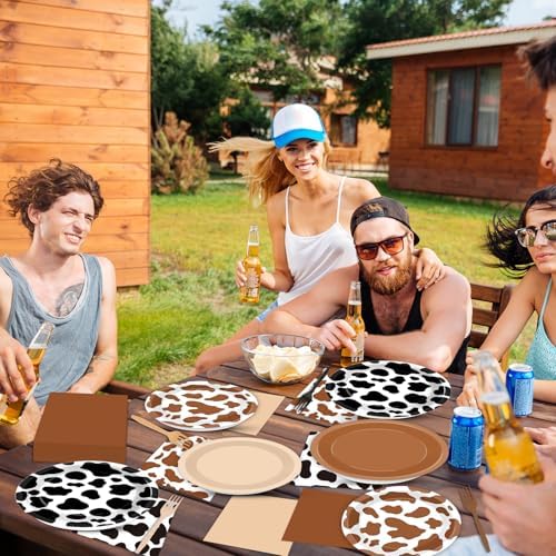 96Pcs Cow Print Paper Plates and Napkins Western Cowboy Party Supplies - Image 6