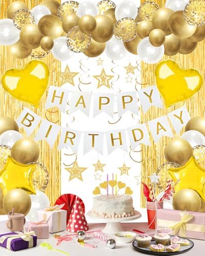 Golden Happy Birthday Party Decorations with Banner Balloons for Men Boys by Lutoys