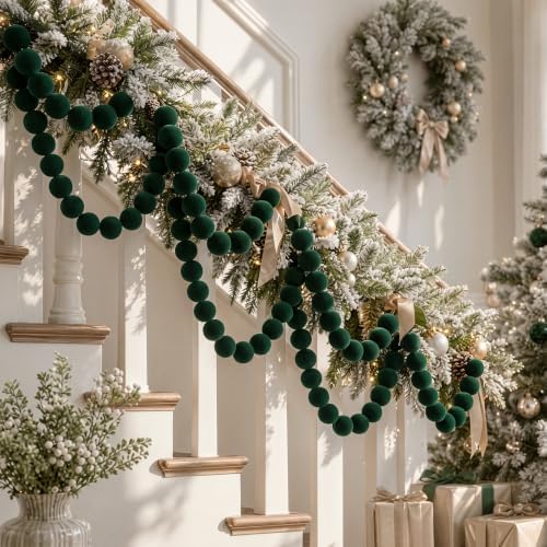 Canlierr 2 Pcs 6.5ft Christmas Velvet Ball Garland Mantle Decorations 60mm - Image 4