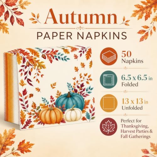 50PCS Fall Napkins 13 x 13 Inches, Maple Leaf Pumpkin Themed Paper Napkins Luncheon Dessert Cocktail Napkins Disposable for Autumn Harvest Thanksgiving Party Decorations (Fall) - Image 3
