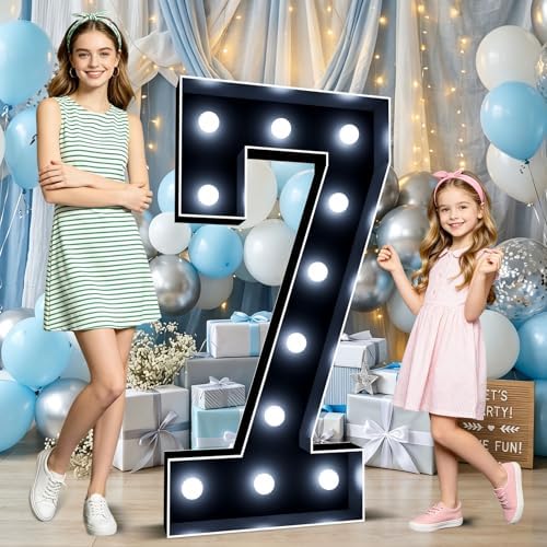 Ledido 4FT Black Marquee Light Up Numbers 7 for 7th 70th Birthday Decor by Ledido