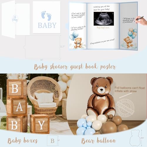 Bear Baby Shower Decorations Party Supplies, We Can Bearly Wait Baby Shower Decoration, Backdrop Balloon Arch Box Mom to Be Sash Dad to Be Pin Tablecloths Bear Balloon - Image 6