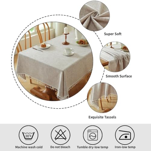 Deep Dream Tablecloths, Waterproof Table Cloth, Linens Wrinkle Free Anti-Fading, Rustic Table Cover Decoration for Kitchen Dinning Christmas (Rectangle/Oblong, 55''x102'',8-10 Seats, Solid Khaki) - Image 3