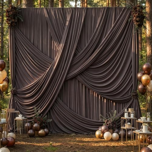 50x12 ft Brown Backdrop Curtains for Weddings, Birthdays and Photos by PartyVillage