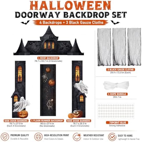 VitalCozy 7 Pcs Halloween Party Decorations Haunted House Castle Backdrop - Image 2