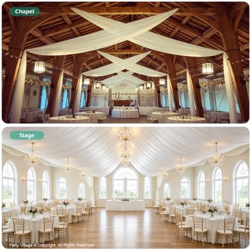 6 Panels 5ft(W) x 20ft(L) Ivory Ceiling Drapes for Wedding Parties - Image 3