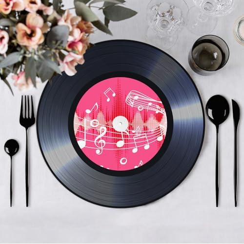 60PCS Record Paper Placemats Disposable 13.7 Inch Rock and Roll Vinyl Record Place Mats Vintage Musical Theme Round Table Mats for Dinner Table Decor Birthday 50s Theme Rock Music Party Supplies - Image 4