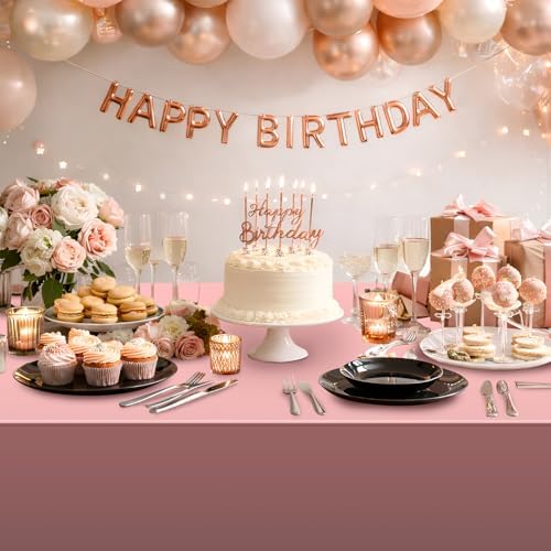 6 Pack Rose Gold Plastic Tablecloth, Dusty Pink Disposable Rectangle Table Covers, Holographic Metallic Foil Tablecloth Rose Party Supplies Decorations for Birthday Wedding Bachelorette, 54x108Inch - Image 6