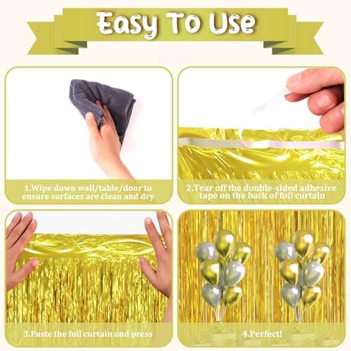 Voircoloria Gold Foil Fringe Backdrop Curtains, 3.3x6.6ft, 6pcs - Image 2