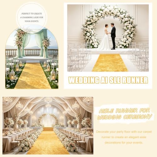 FUHSY Gold Carpet Runner Sequin Aisle Runner Runway Rug for Party 2FT x 15FT Long Sparkly Wedding Runners for Prom Birthday Hallway Aisle Decorations - Image 6