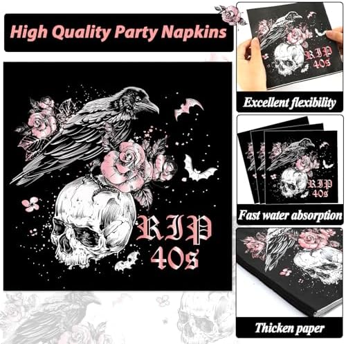 Qyeahkj 100 Pcs 50th Birthday Party Supplies Death to My 40s Paper Plates and Napkins Set Black Rose Gold Rip to My 40s Disposable Tableware Decorations for Women Forties Funeral Youth Serve 25 Guests - Image 3