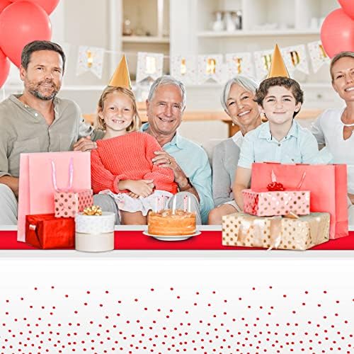 16Pack Disposable Plastic Tablecloths and Satin Table Runner Set White and Red Dot Tablecloth Red Satin Table Runner for Wedding Birthday Baby Shower Anniversary Christmas New Year Party Supplies - Image 5