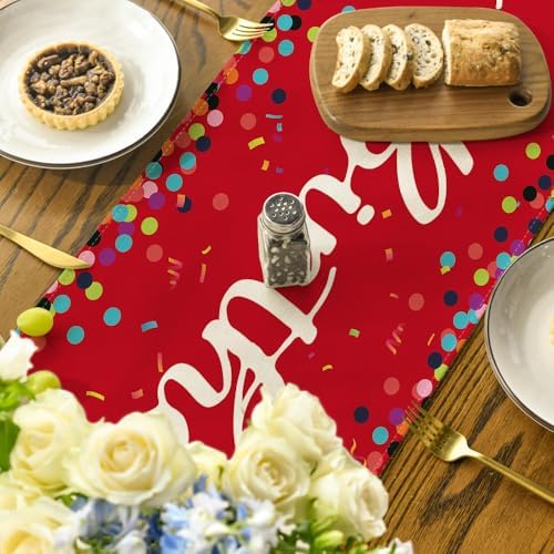 Artoid Mode Polka Dot Red Happy Birthday Table Runner, Seasonal Christmas Winter Kitchen Dining Table Decoration for Home Party Decor 13x72 Inch - Image 4
