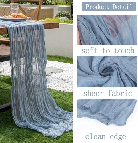 16 Pack Dusty Blue Cheesecloth Table Runner 20 x 120 inch Gauze Table Runners 10 FT Long,Semi Sheer Boho Cheese Cloth Fabric Table Runner Bulk for Wedding,Party,Baby Shower,Bridal Shower Decoration - Image 3