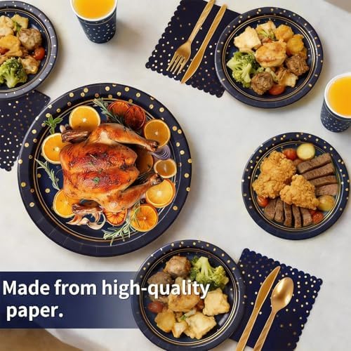 168Pcs Blue and Gold Paper Plates and Napkins Party Supplies for 24 Guest - Image 2