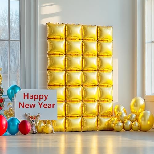 NISOCY 48PCS Metallic Gold Square Foil Balloons Wall Backdrop - Image 5