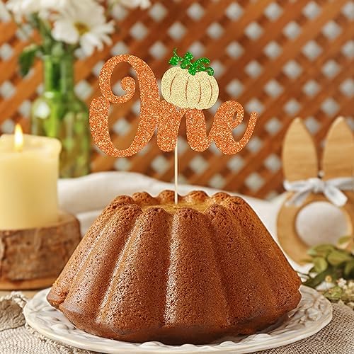 1Pc Pumpkin One Cake Topper Orange Glitter Fall 1st Pumpkin Birthday Cake Topper Decorations Baby Shower Party Decorations for Autumn Themed Kids First Birthday Thanksgiving Party Supplies - Image 5