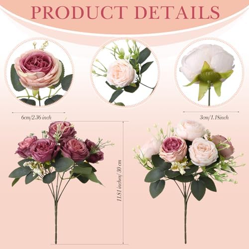 Geosar 8 Bundles Artificial Peonies Flowers,Dusty Pink, Dusty Rose - Image 2