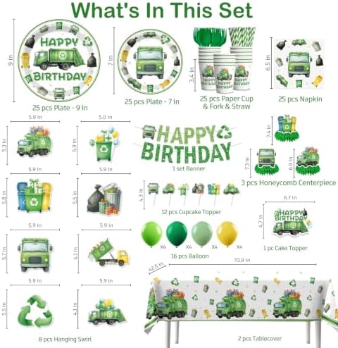 All-in-One Garbage Trash Truck Birthday Decorations Plates and Napkins Set - Image 2