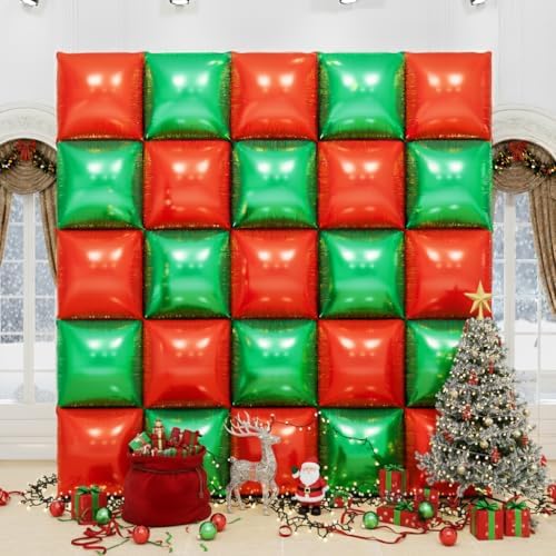 50pcs Red and Green Square Foil Balloons Wall Backdrop with 128pcs Balloon Garland Arch Kit, Christmas Balloons Decorations, Double Sided Balloon for Christmas New Year Xmas Party Decorations - Image 4