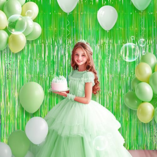 2 Pack Green Iridescent Streamers Backdrop, 3.3x6.6ft Foil Fringe Curtains Holographic Door Tinsel Streamers for Birthday, Wedding, Holiday, Bachelorette, Christmas Theme Party Decorations - Image 3