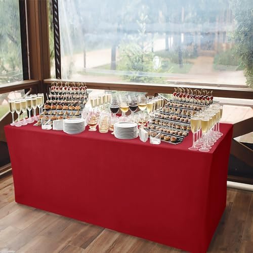 Rectangle Spandex Fitted Tablecloths For Vendor Booths 4 Pcs 72X30 Inch Red - Image 2
