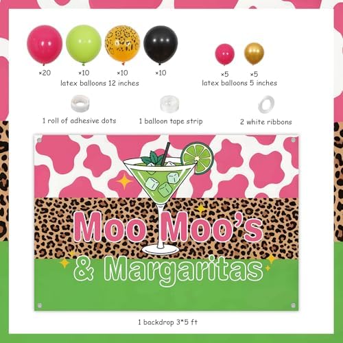 TWO WILD Moo Moos And Margaritas Party Decorations Moo Moos And Margaritas Decorations Cow Print Backdrop With Balloon Garland Kit For Bachelorette Birthday Bridal Shower Party Photo Booth Props - Image 6