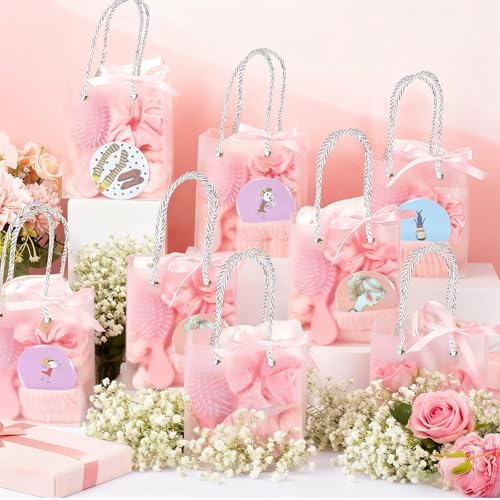 9 Pcs Sleepover Party Supplies for Girls Include Spa Headband Sleep Eye Mask Pink Scrunchie with Coquette Bow Mirror Hair Comb Gift Bags for DIY Spa Sleepover Slumber Wedding Birthday Party Favors - Image 6