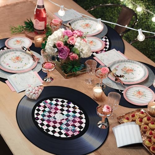 60PCS Record Paper Placemats Disposable 13.7 Inch Rock and Roll Vinyl Record Place Mats Vintage Musical Theme Round Table Mats for Dinner Table Decor Birthday 50s Theme Rock Music Party Supplies - Image 5