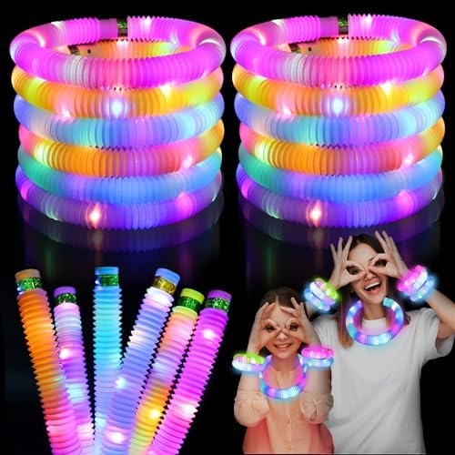 Light Up Glow Sticks Fidget Pop Tubes, 24 Pack Glow in The Dark Party Supplies Toddler Sensory Toys, Glow Stick Thanksgiving Christmas Party Favors Party Pack Gifts for Kids by GreenLifeBetterLife