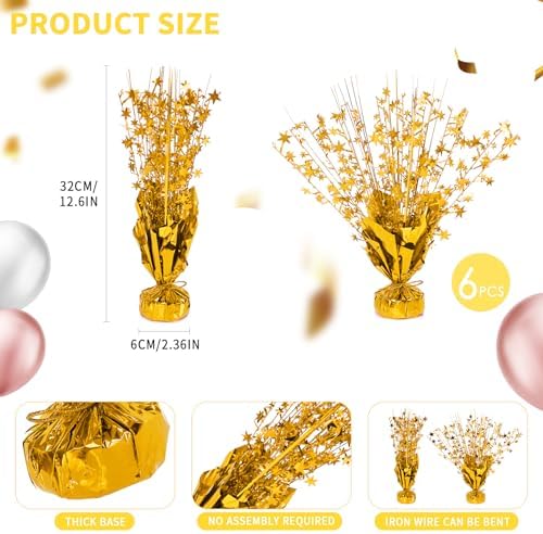 6 Pack Metallic Foil Spary Centerpieces for Tables, Gold Centerpieces for Tables Decorations, Star Brust Table Centerpieces for Birthday Graduation Wedding Baby Shower Party - Image 7