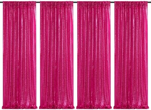 4 Pieces 2FTx8FT Fuchsia Sequin Backdrop Curtain Panels Stage Backdrop Background for Christmas Party Decoration Wedding Party Background Drapes by SoarDream