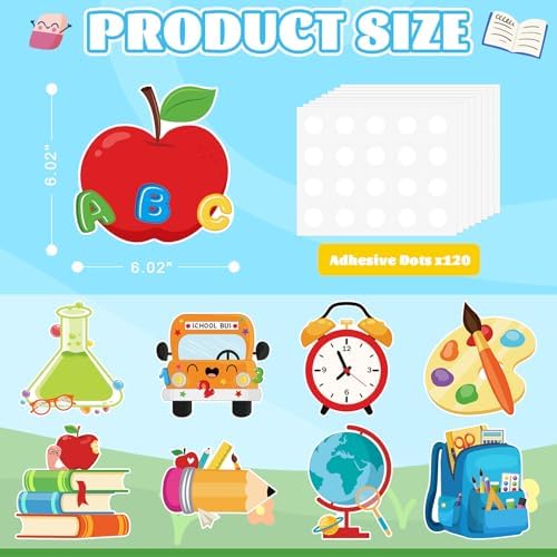 54Pcs Back to School Cutouts, Classroom Theme Bulletin Board Decoration, First Day of School Paper Cut-Outs for Teacher Students Party Supplies Classroom Office Chalkboard Door Wall Decor - Image 2