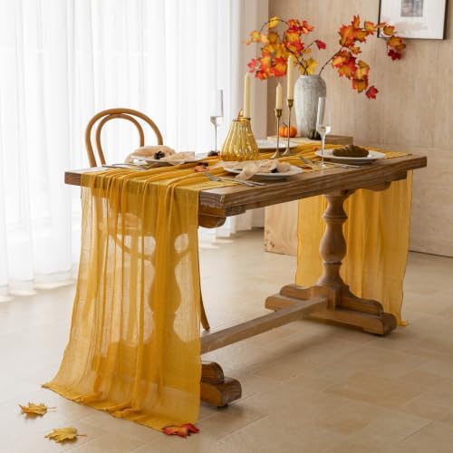 3Pcs Fall Golden Cheesecloth Table Runner 120 Inch Party Home Decor by KEKETOARRANGE
