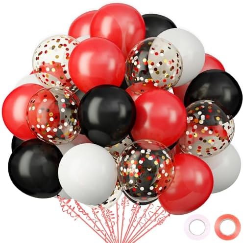 62Pcs Red and Black Balloons Kit - 12 Inches Red Black Party Decoration Balloons for Graduation Casino Theme Birthday Graduation Party Decorations Supplies by OuMuaMua