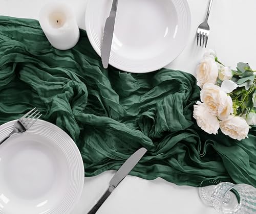 Bailarina 12 Pack Cheesecloth Table Runner 17x108 Inch Long Gauze Cheese Cloth 9ft Wrinkled Sheer Table Runner for Wedding Reception Birthday Party Table Christmas Decoration (Emerald Green) - Image 3